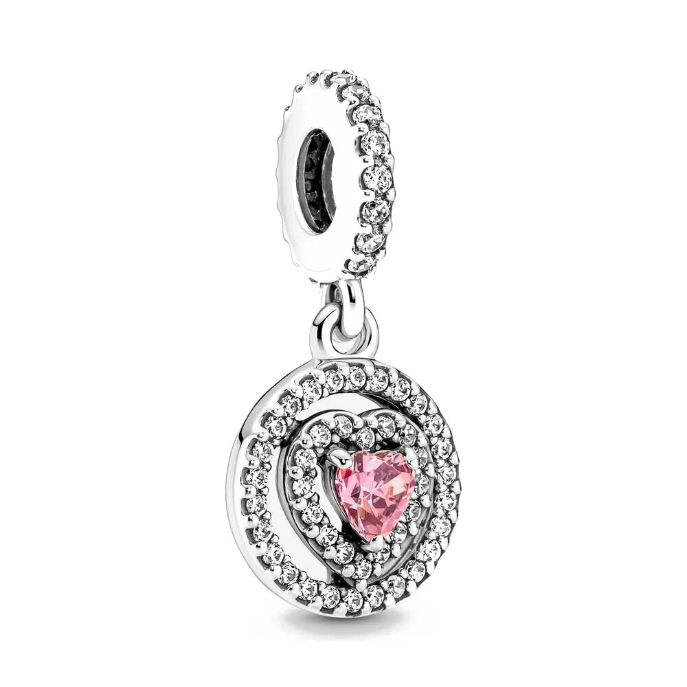Spring Pink 925 Sterling Silver Enamel Flower Pendant for Mother-Daughter Bracelets