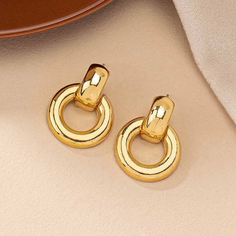 Modische runde Doppelschlaufen-Metallsteckohrringe für Frauen und Männer, gold und silber, geometrische Retro-Steckohrringe, Party- und Alltags-Schmuck