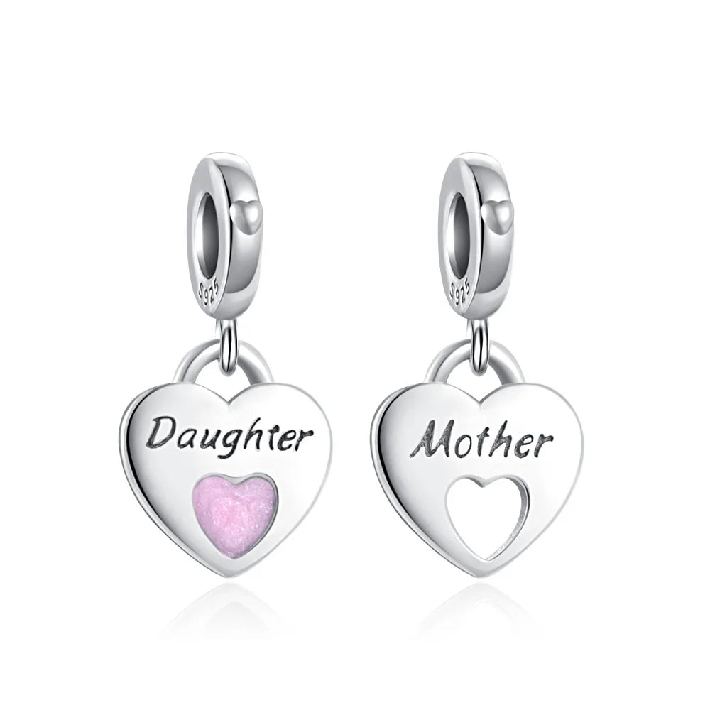 Spring Pink 925 Sterling Silver Enamel Flower Pendant for Mother-Daughter Bracelets