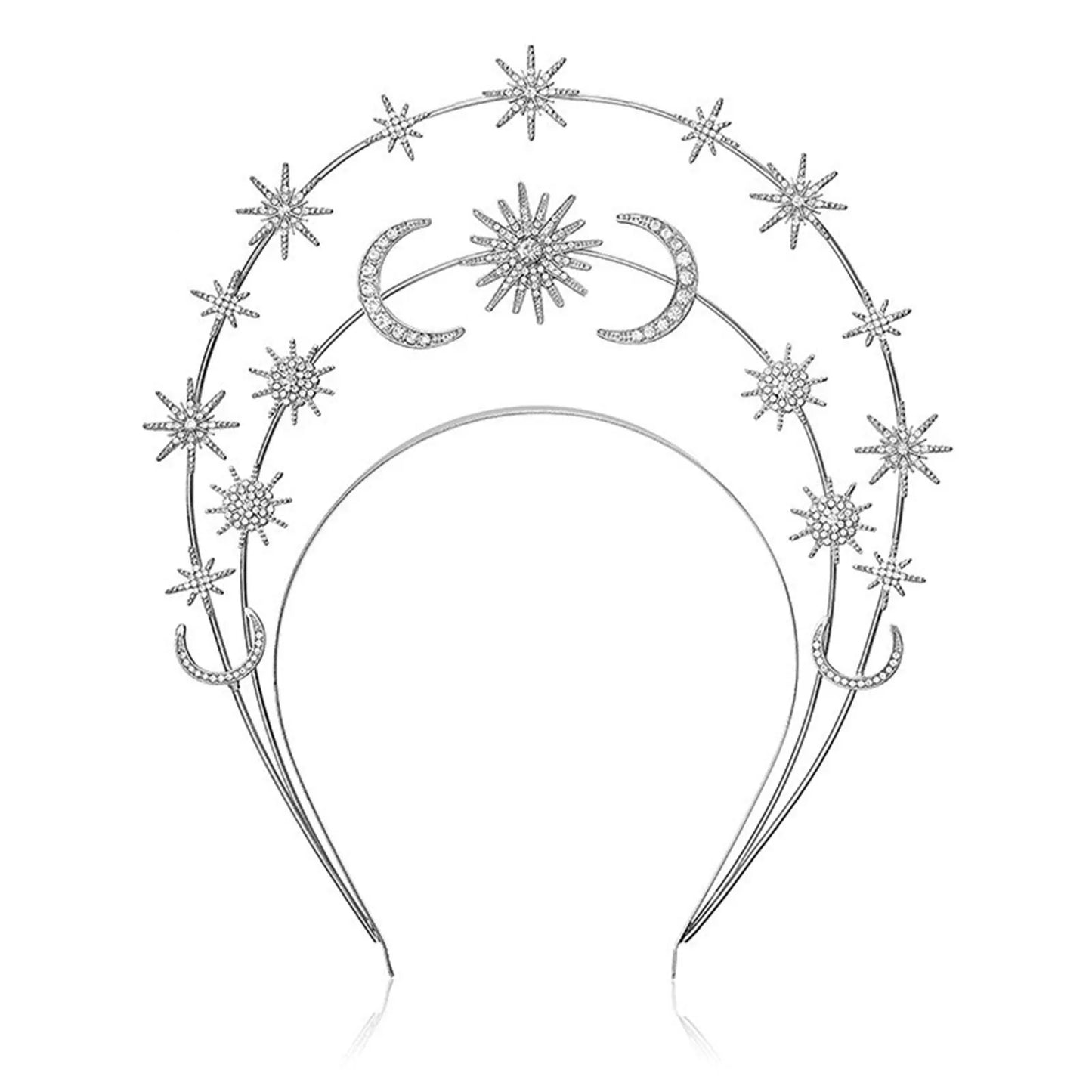Wedding Crown Hair Jewelry - Double Layer Crystal Star Headpiece with Rhinestones