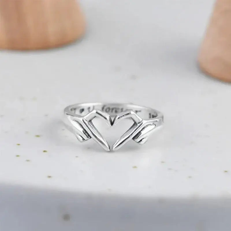 Bague de geste en argent sterling 925 Huitan avec coeur, je t'aime pour toujours. 