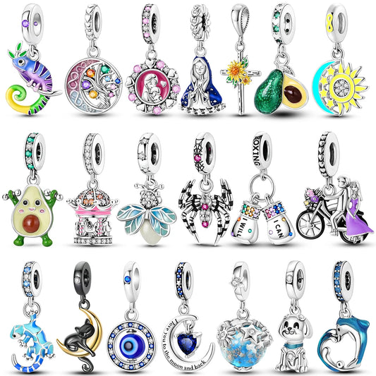 Charming Silver-Plated Chameleon Avocado Moon Eye Charm for Dangle Bracelets