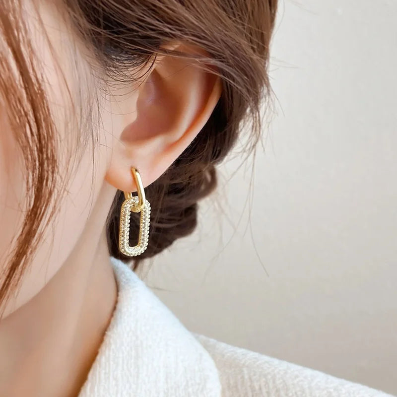 Shiny Rhinestone Double Ring Earrings - Exquisite Light Luxury Party Accessories