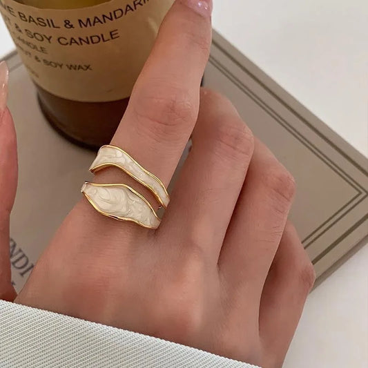 Vintage Gold Geometric Adjustable Ring - Top-Rated Enamel Jewelry for Women