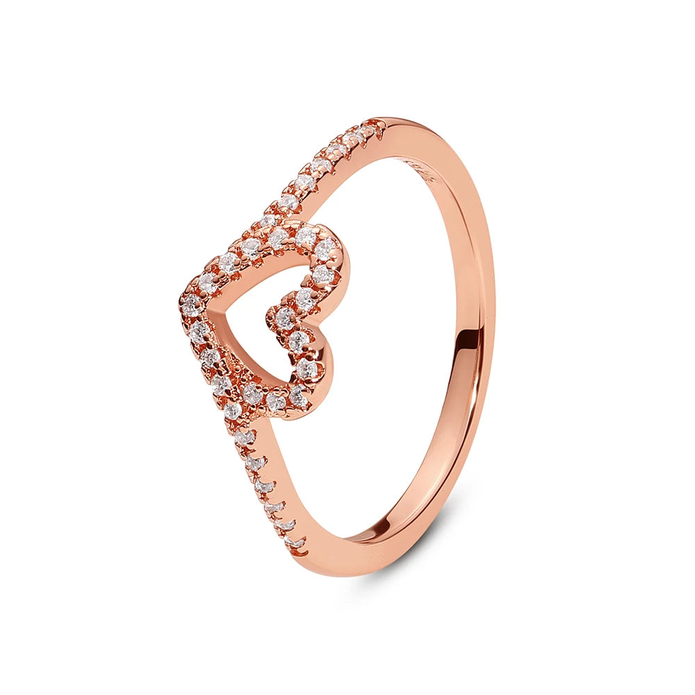 Original 925 Sterling Silver Love Heart Crown Engagement Ring - Rose Gold Luxury Jewelry Gift