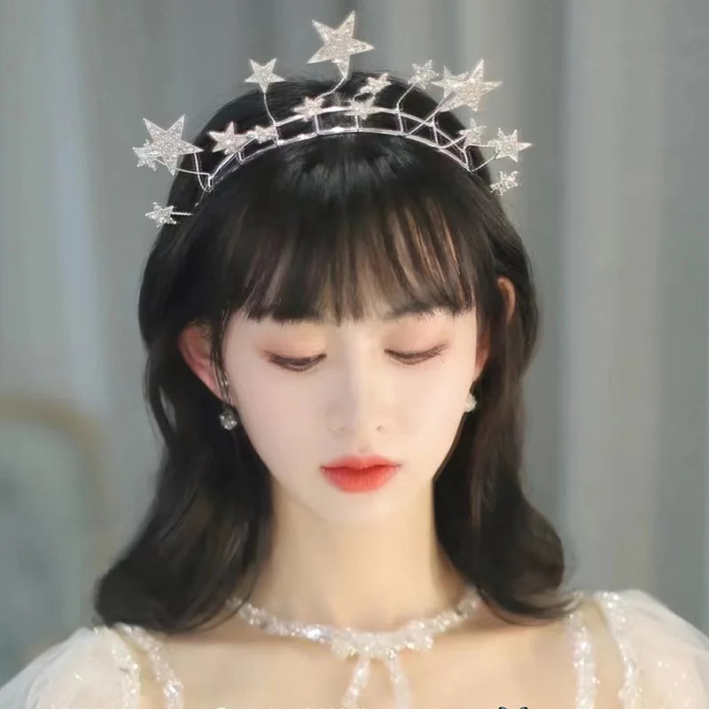 Wedding Crown Hair Jewelry - Double Layer Crystal Star Headpiece with Rhinestones