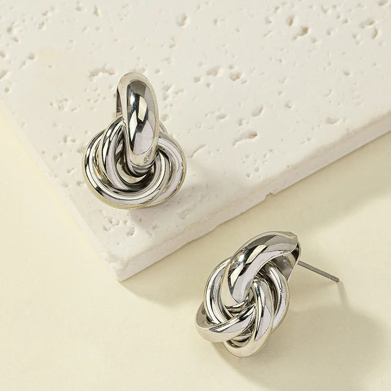 Modische runde Doppelschlaufen-Metallsteckohrringe für Frauen und Männer, gold und silber, geometrische Retro-Steckohrringe, Party- und Alltags-Schmuck