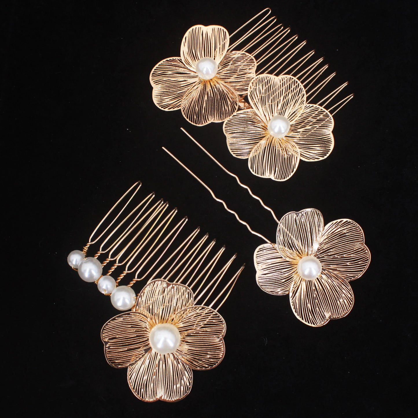 Bridal Bliss Flower Pearl Hair Comb Pins - 2PCS Wedding Accessories