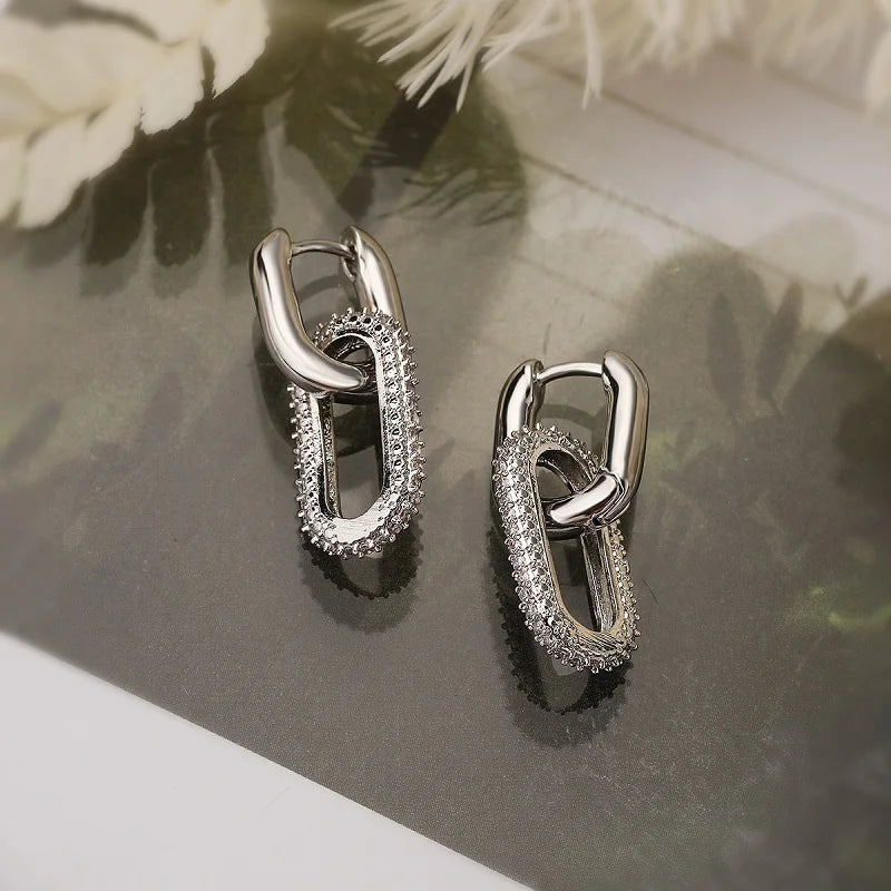 Shiny Rhinestone Double Ring Earrings - Exquisite Light Luxury Party Accessories