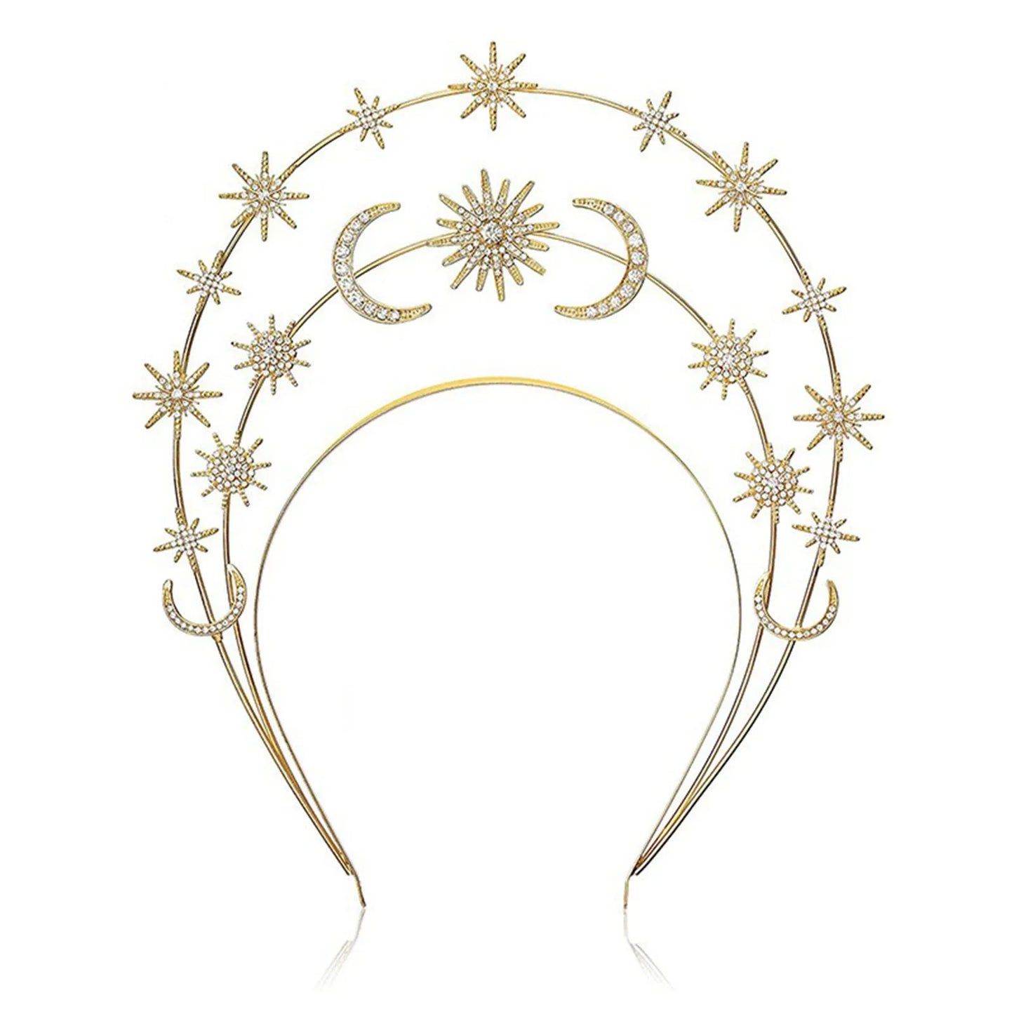 Wedding Crown Hair Jewelry - Double Layer Crystal Star Headpiece with Rhinestones