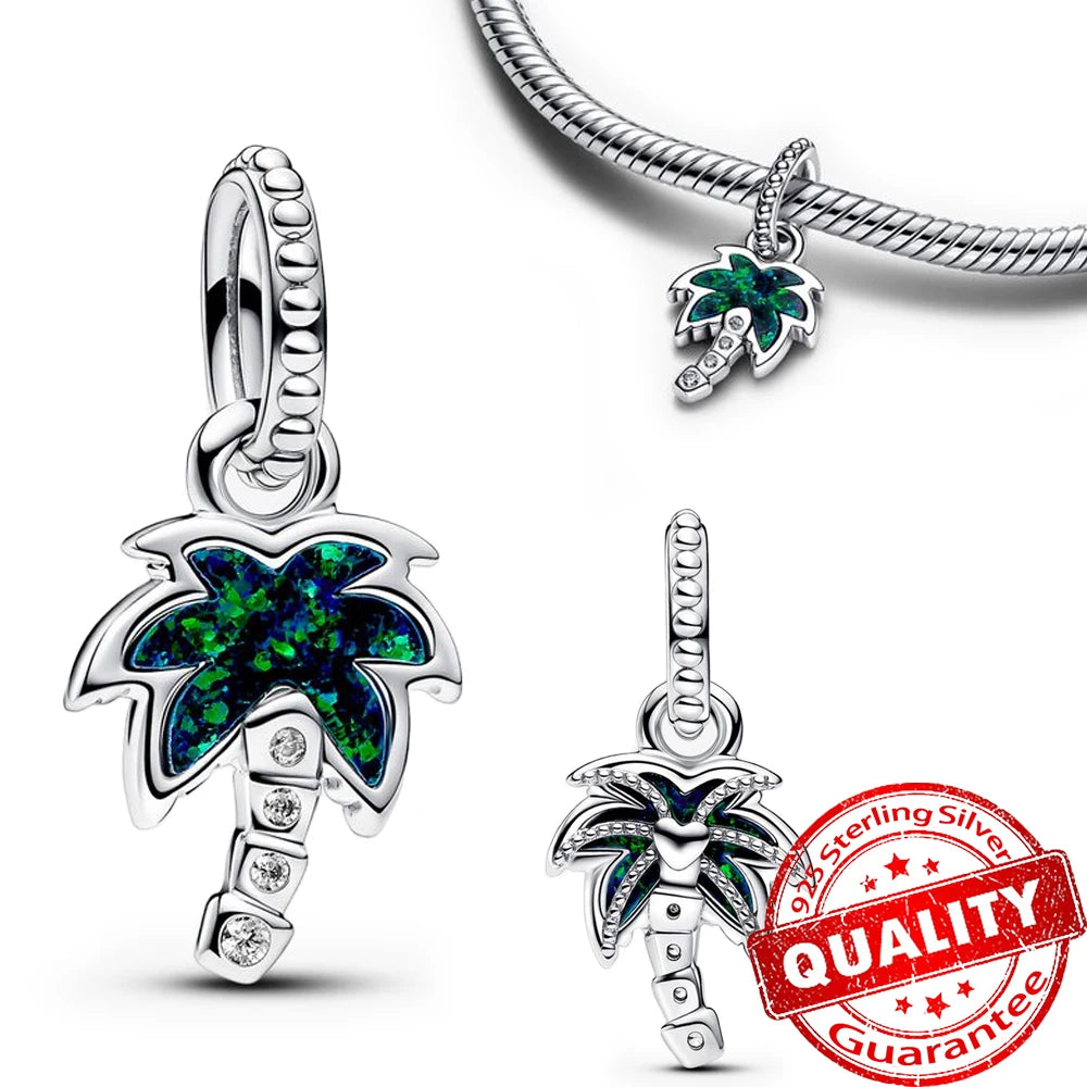 Monstera Leaves Frog Dangle Charm - 925 Sterling Silver, Exquisite Gift for Necklaces & Bracelets
