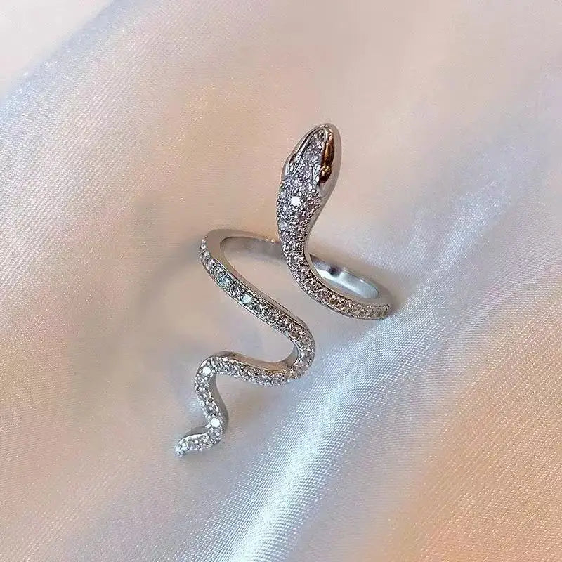 Retro Elegance Serpentine Rhinestone Open Rings for Men & Women - Top-Rated Fashion Statement