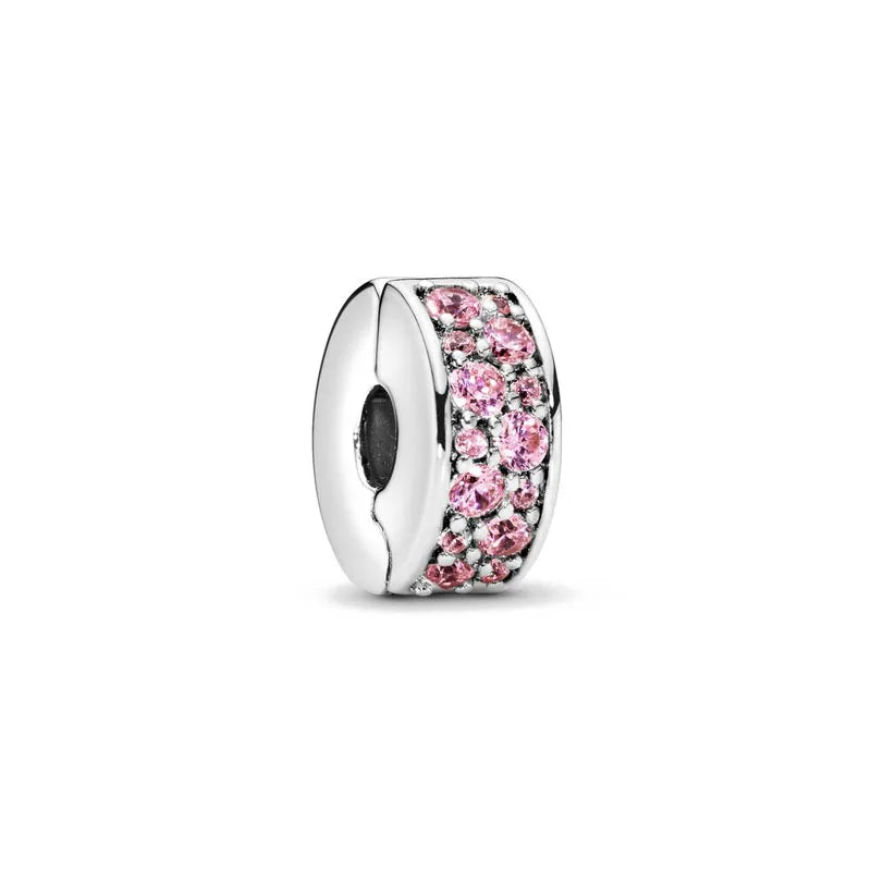 Spring Pink 925 Sterling Silver Enamel Flower Pendant for Mother-Daughter Bracelets