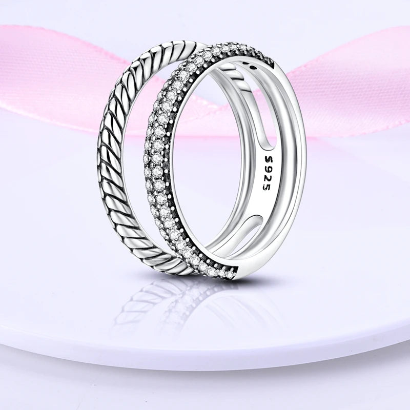 Women's Classic Geometric 925 Sterling Silver Ring with Overlapping Zircon - Top-Rated Fine Jewelry