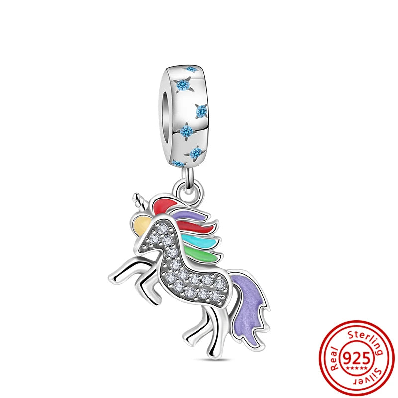 925 Silver Animal Charms: Adorable Cat, Dog, Elephant, Unicorn & Bird Pendants for DIY Bracelets
