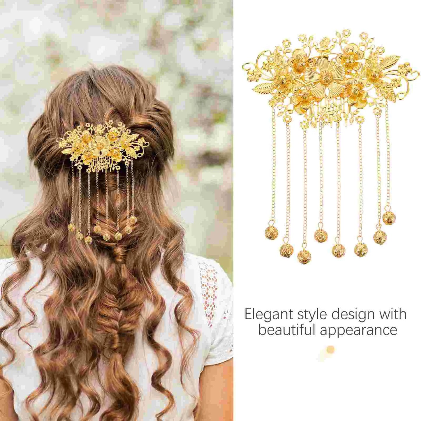 Vintage Charm Hairpin - Traditional Wedding Accessory with Elegant Tassels