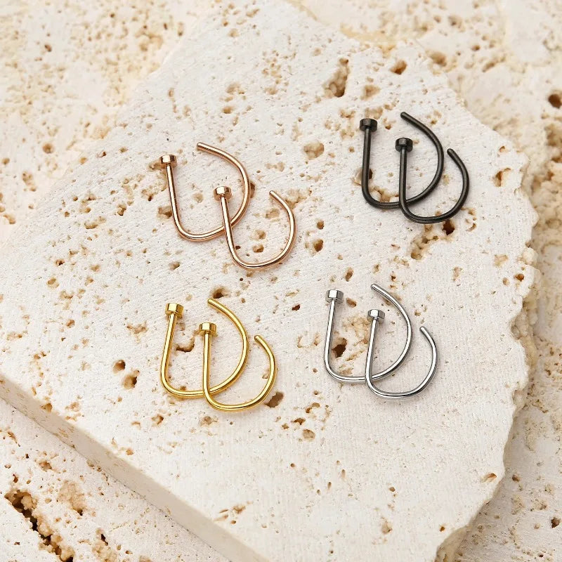 1pc Hypoallergenic Stainless Steel D Shape Nose Ring - Top-Rated Piercing Jewelry for All