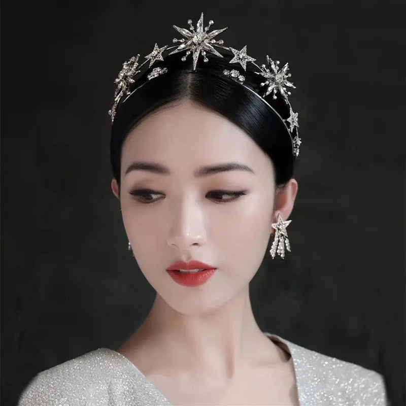 Wedding Crown Hair Jewelry - Double Layer Crystal Star Headpiece with Rhinestones