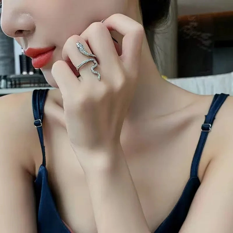 Retro Elegance Serpentine Rhinestone Open Rings for Men & Women - Top-Rated Fashion Statement