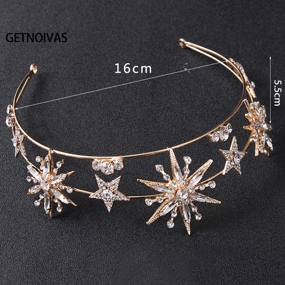 Wedding Crown Hair Jewelry - Double Layer Crystal Star Headpiece with Rhinestones
