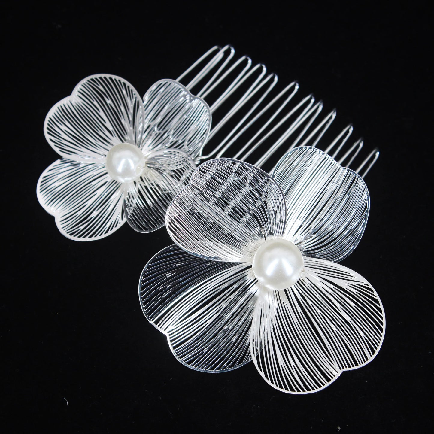 Bridal Bliss Flower Pearl Hair Comb Pins - 2PCS Wedding Accessories