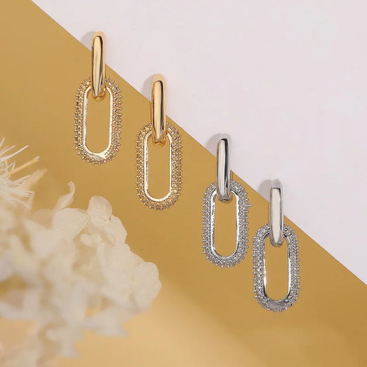 Glänzende Kristall-Geometrieohrringe Damenmode Leichtluxus Elliptische Doppelringohrringe Exquisite Partyaccessoires