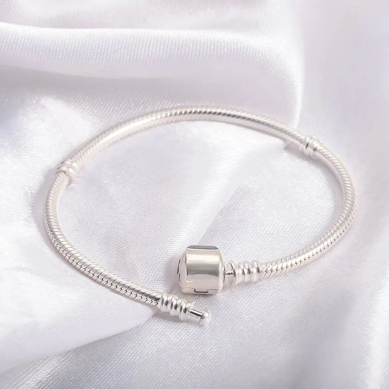 Handcrafted Silver Charm Bracelet - Top-Rated Soft Smooth Snake Bone Design for Women