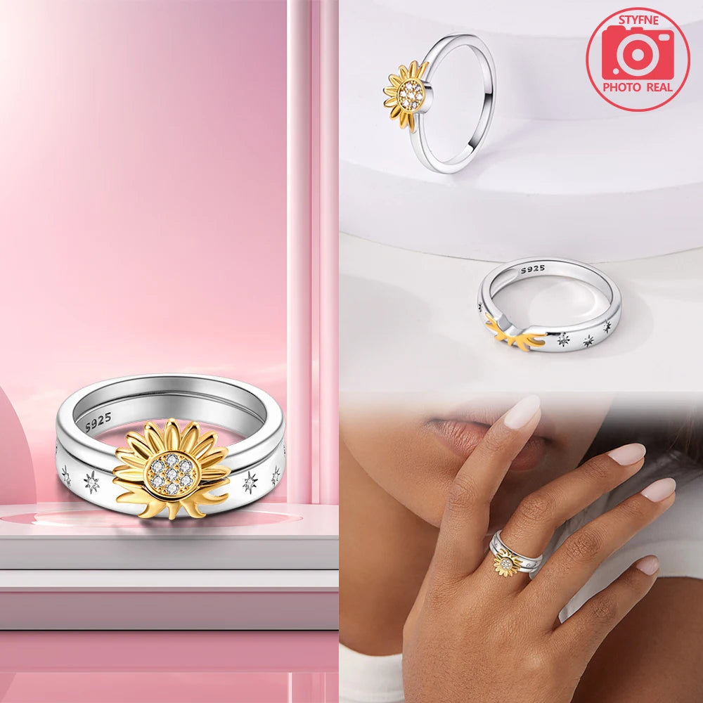 Elegant Sunflower 925 Sterling Silver Ring for Women - Perfect Gift for Special Occasions