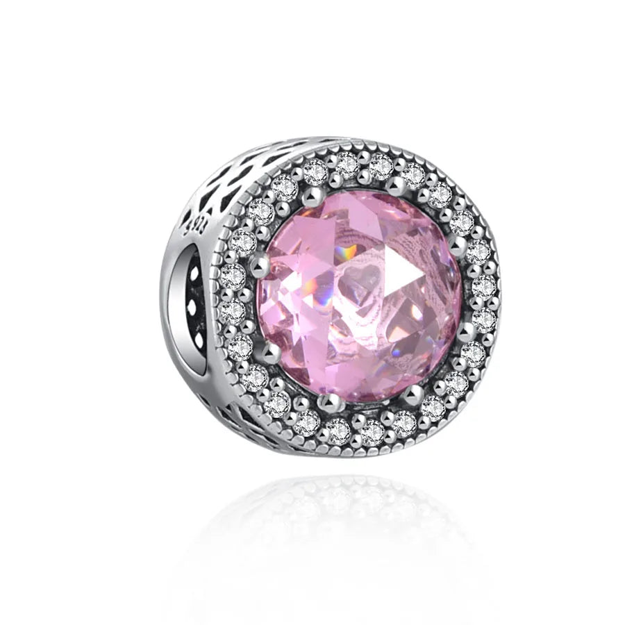 Spring Pink 925 Sterling Silver Enamel Flower Pendant for Mother-Daughter Bracelets
