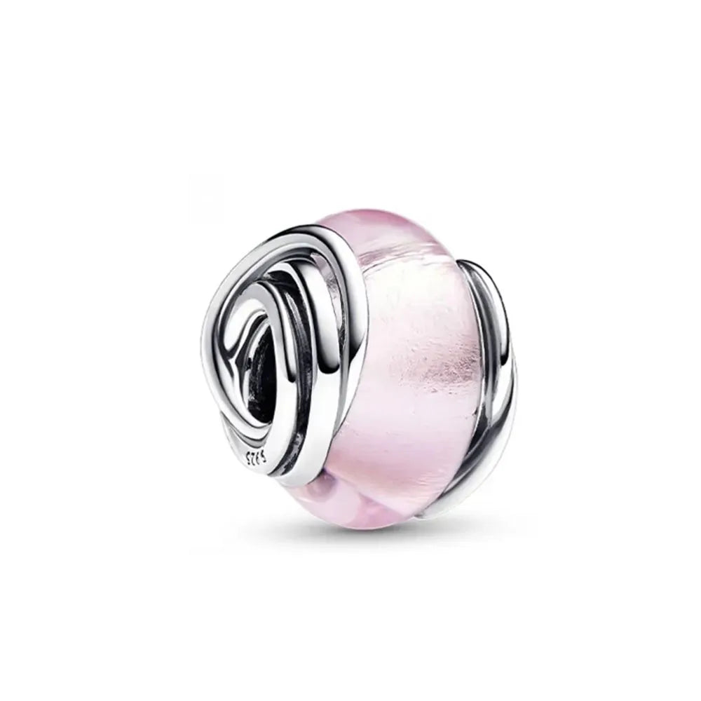 Spring Pink 925 Sterling Silver Enamel Flower Pendant for Mother-Daughter Bracelets