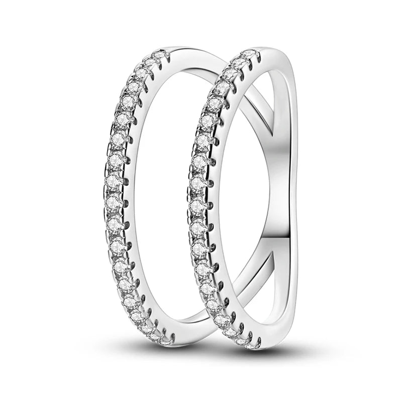 Women's Classic Geometric 925 Sterling Silver Ring with Overlapping Zircon - Top-Rated Fine Jewelry