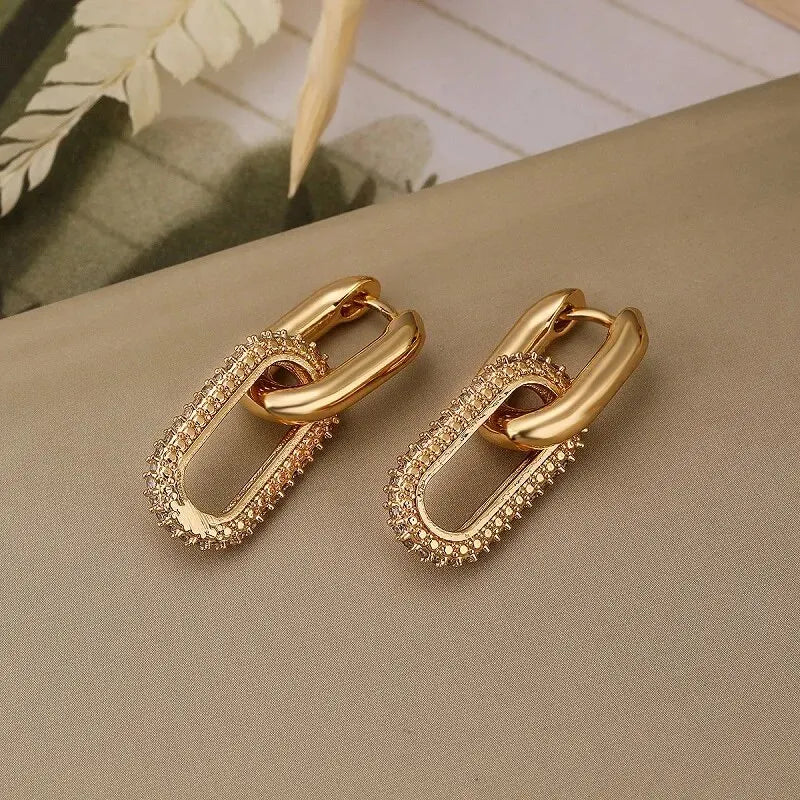 Shiny Rhinestone Double Ring Earrings - Exquisite Light Luxury Party Accessories