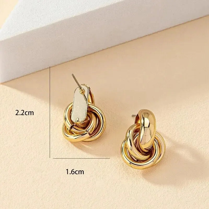 Modische runde Doppelschlaufen-Metallsteckohrringe für Frauen und Männer, gold und silber, geometrische Retro-Steckohrringe, Party- und Alltags-Schmuck