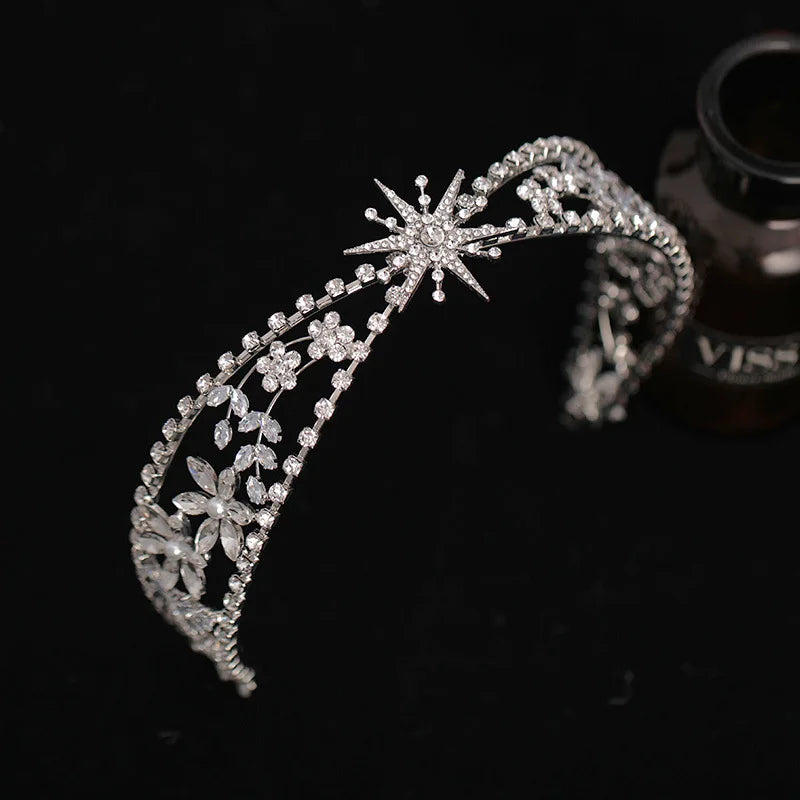 Wedding Crown Hair Jewelry - Double Layer Crystal Star Headpiece with Rhinestones