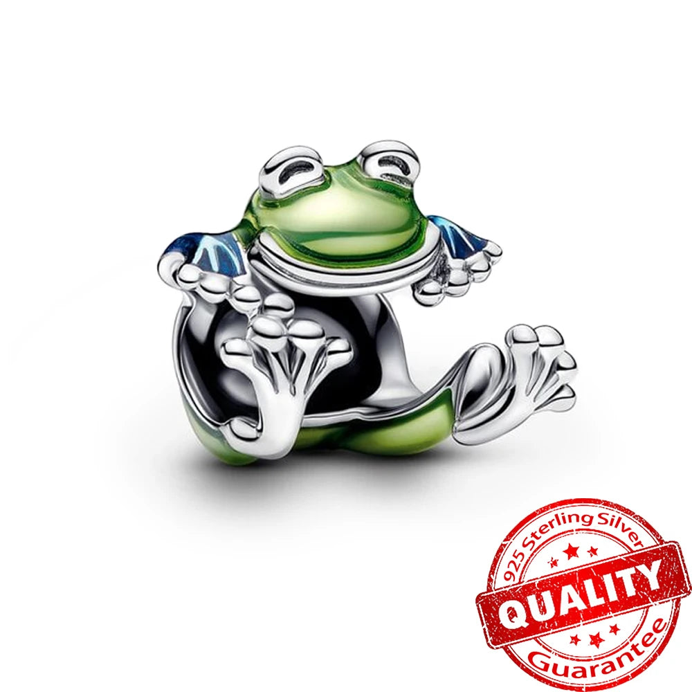 Monstera Leaves Frog Dangle Charm - 925 Sterling Silver, Exquisite Gift for Necklaces & Bracelets