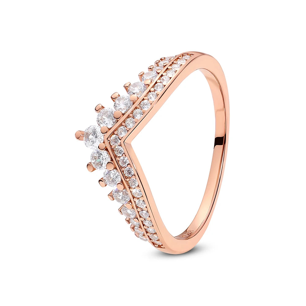 Original 925 Sterling Silver Love Heart Crown Engagement Ring - Rose Gold Luxury Jewelry Gift