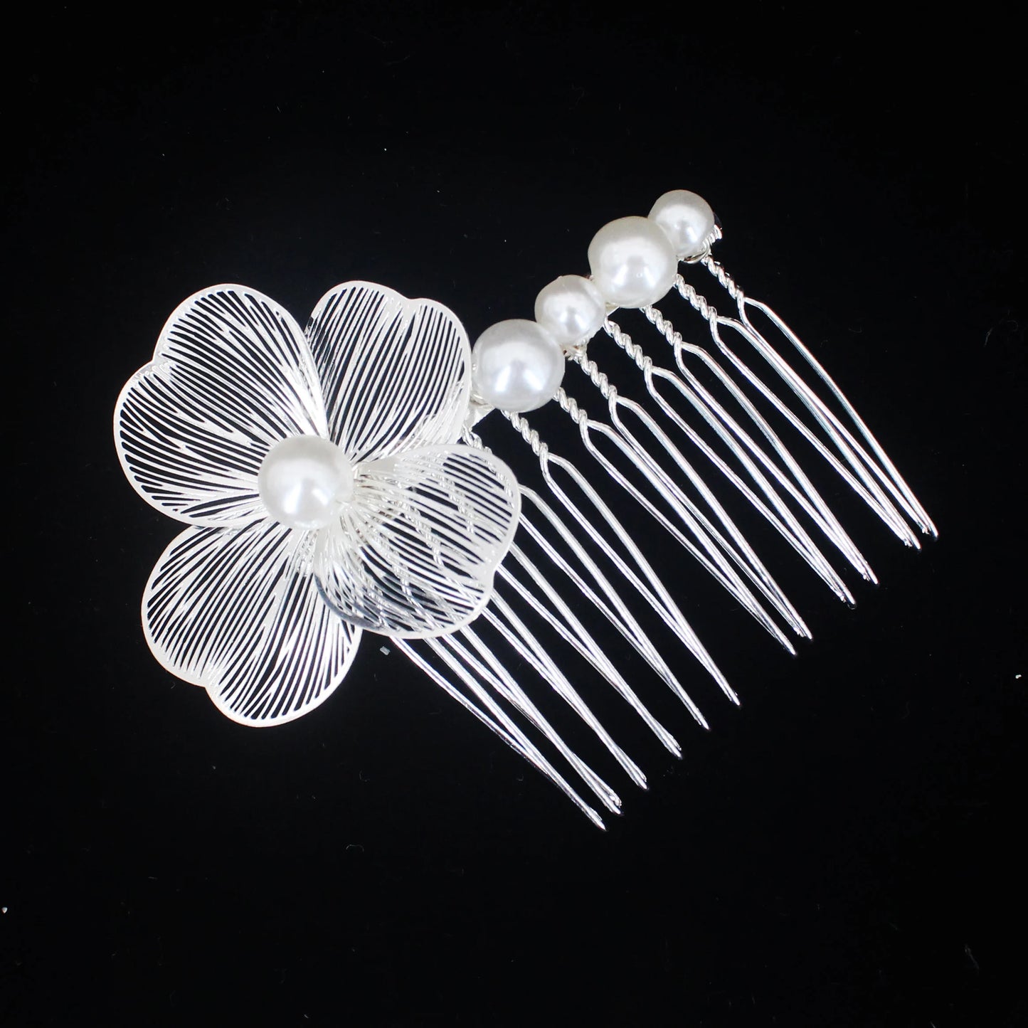 Bridal Bliss Flower Pearl Hair Comb Pins - 2PCS Wedding Accessories