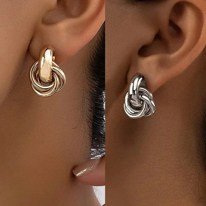 Modische runde Doppelschlaufen-Metallsteckohrringe für Frauen und Männer, gold und silber, geometrische Retro-Steckohrringe, Party- und Alltags-Schmuck