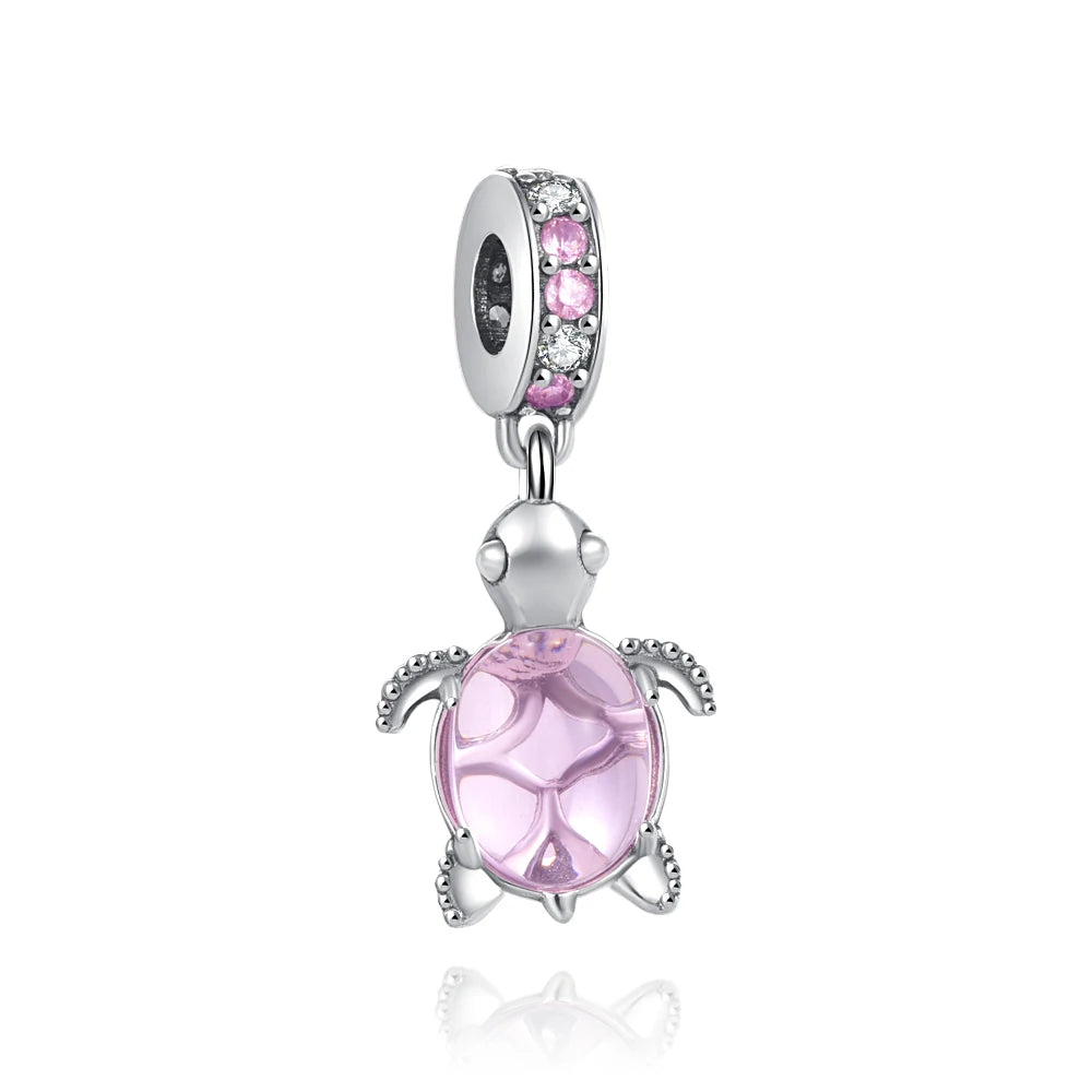 Spring Pink 925 Sterling Silver Enamel Flower Pendant for Mother-Daughter Bracelets