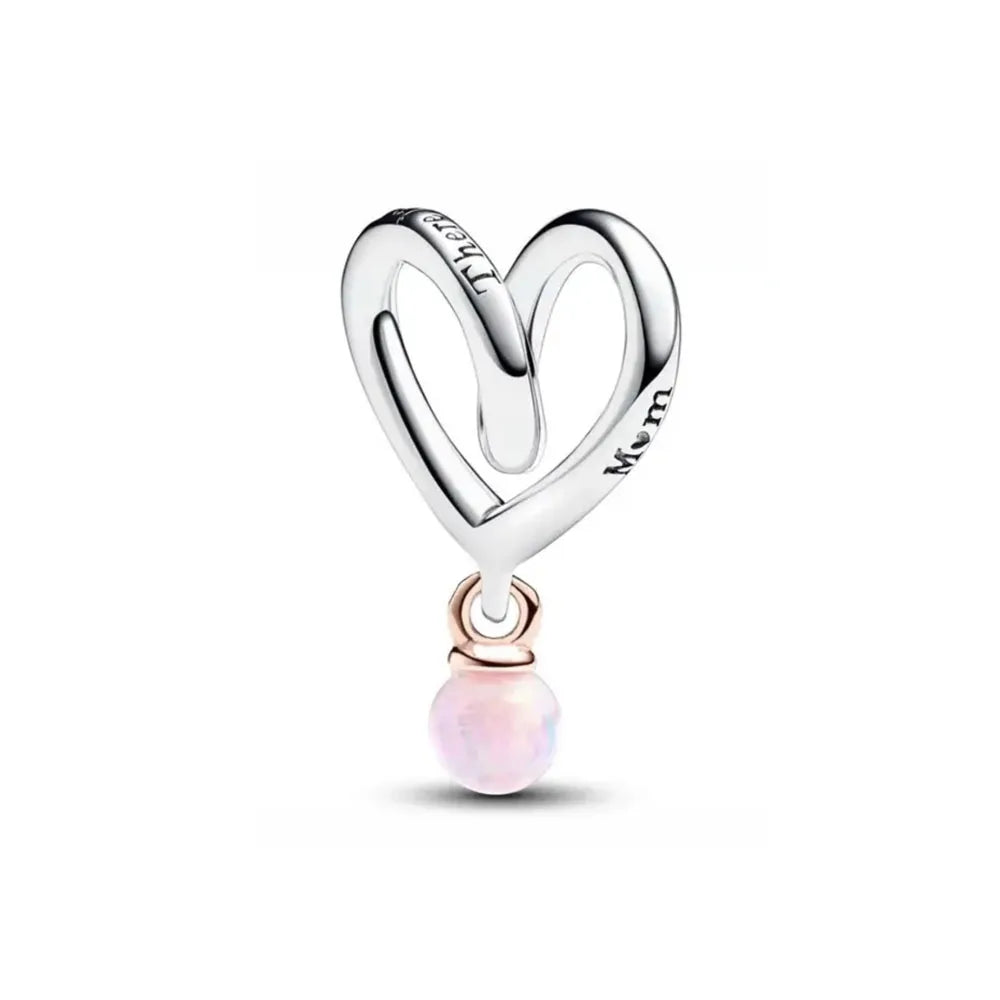 Spring Pink 925 Sterling Silver Enamel Flower Pendant for Mother-Daughter Bracelets