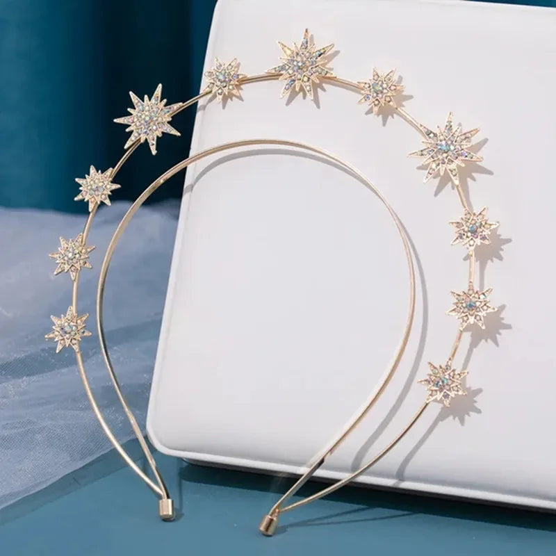 Wedding Crown Hair Jewelry - Double Layer Crystal Star Headpiece with Rhinestones