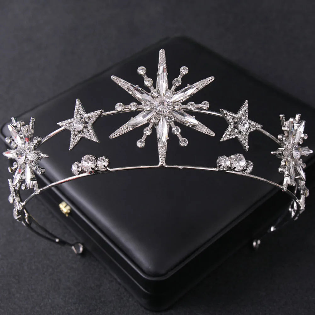 Wedding Crown Hair Jewelry - Double Layer Crystal Star Headpiece with Rhinestones
