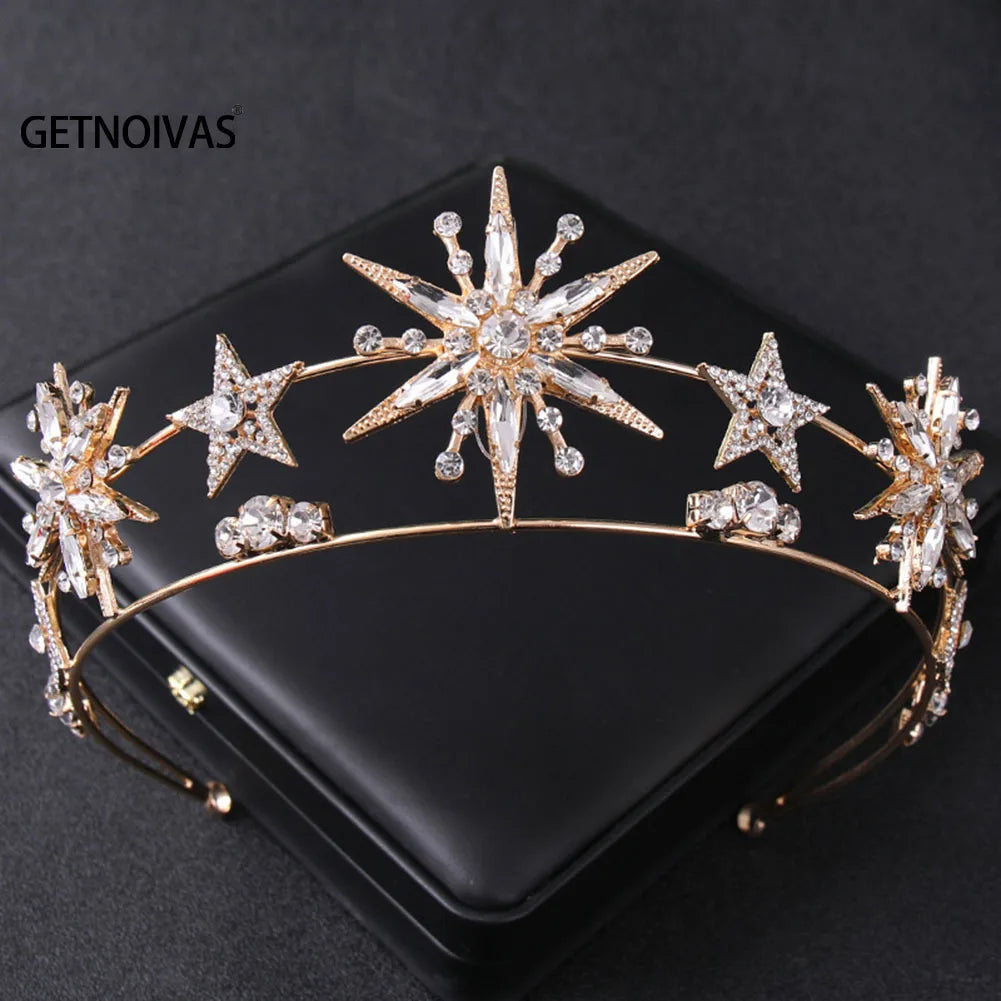 Wedding Crown Hair Jewelry - Double Layer Crystal Star Headpiece with Rhinestones