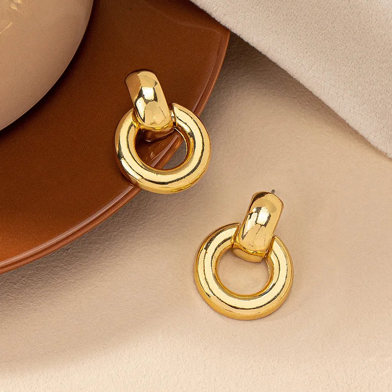 Modische runde Doppelschlaufen-Metallsteckohrringe für Frauen und Männer, gold und silber, geometrische Retro-Steckohrringe, Party- und Alltags-Schmuck