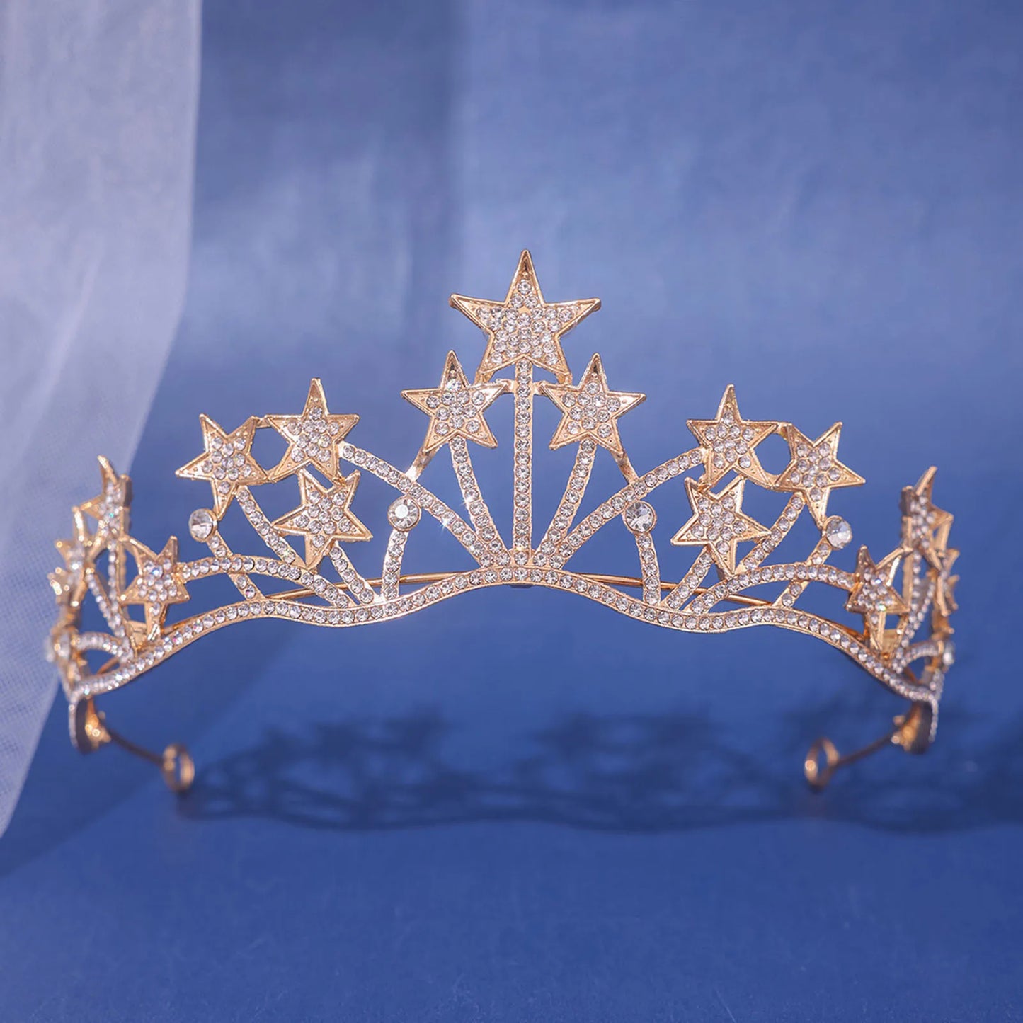 Wedding Crown Hair Jewelry - Double Layer Crystal Star Headpiece with Rhinestones