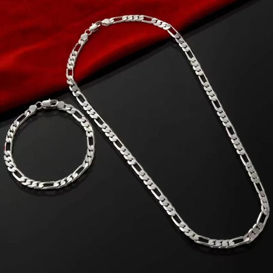 Silver-Plated Punk Chain Necklace & Bracelet Set - Top-Rated, Adjustable Lengths