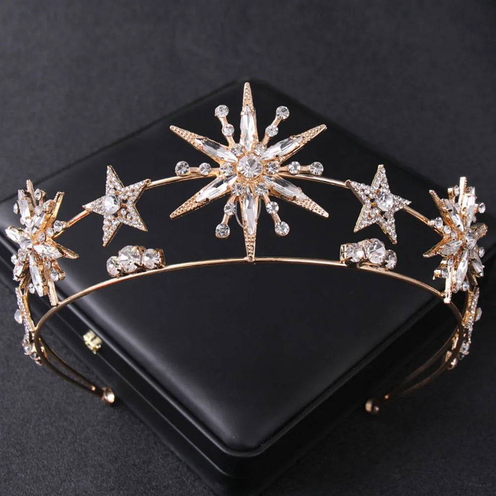 Wedding Crown Hair Jewelry - Double Layer Crystal Star Headpiece with Rhinestones
